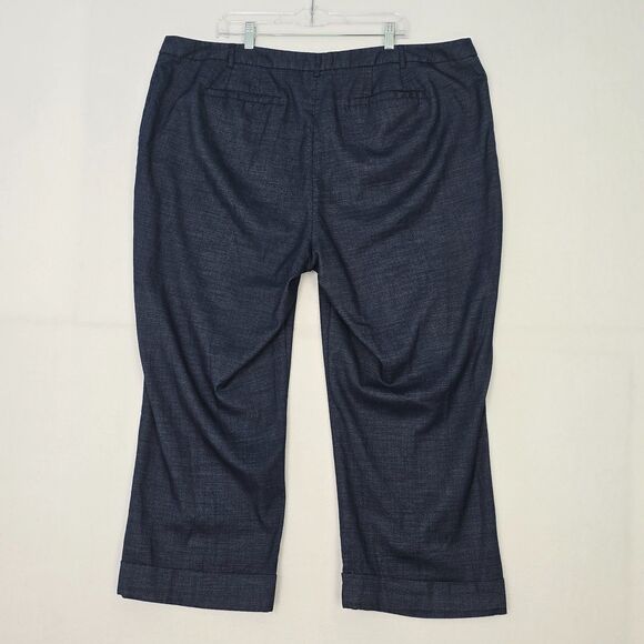 Lane Bryant Womens 26 Dark Blue Chambray Wide Leg Cuffed Stretch Trouser Pants - Picture 2 of 13